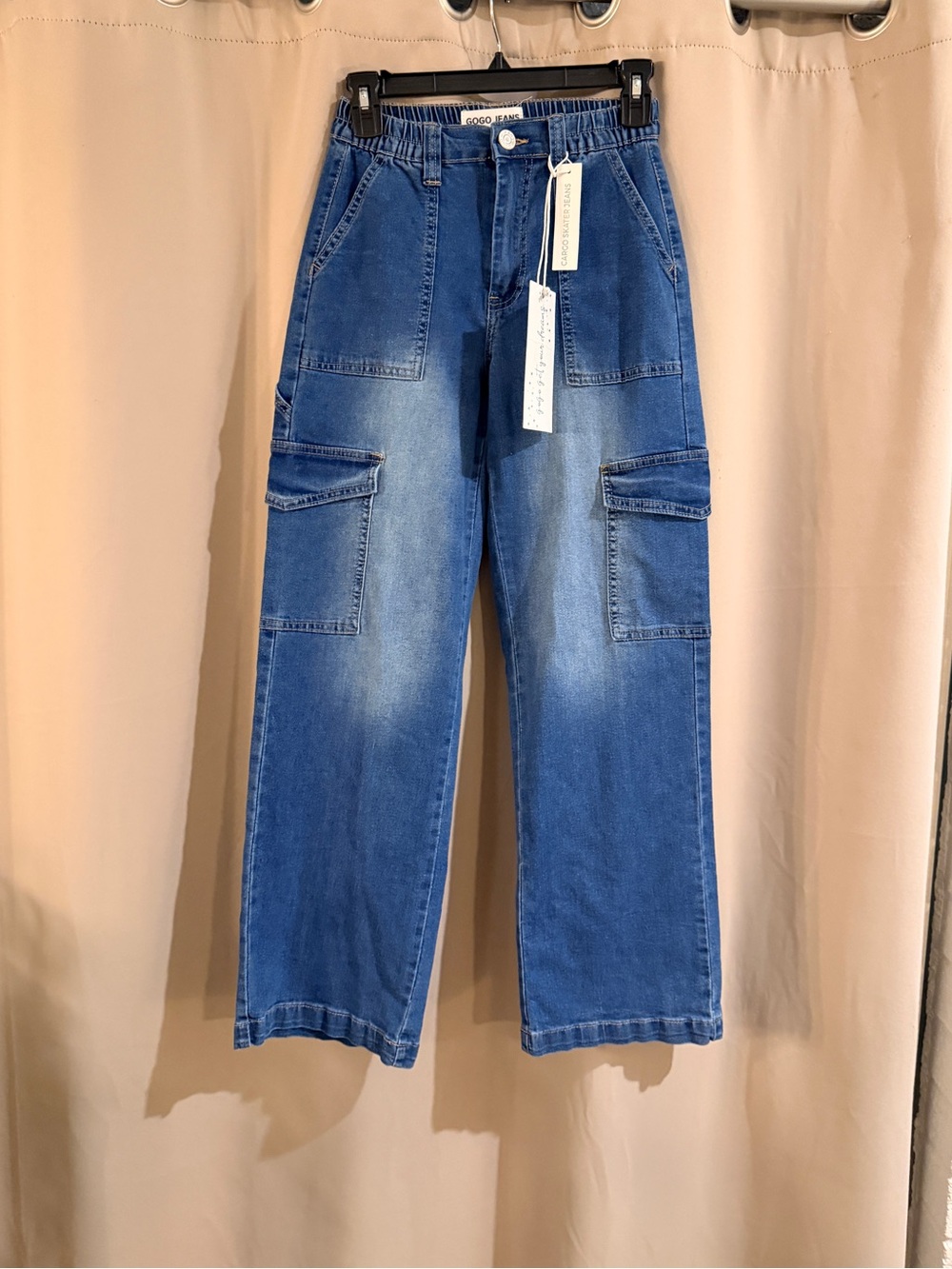 Juniors GOGO Skater Blue Cargo Style Jeans - Relaxed Fit